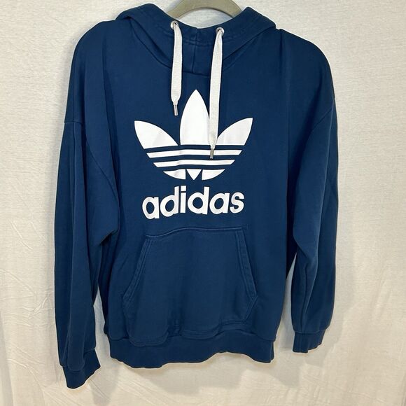 Adidas Originals Blue Hoodie Oversized Women’s size medium Adicolor Trefoil - Picture 1 of 7